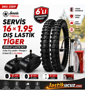 Servis 16X1.95 DIŞ LASTİK (TIGER) Bisiklet Lastiği +İç Lastiği (2 ŞER ADET TAKIM) +1 ADET BİSİKLET POMPASI +1 ADET 8 SESLİ BİSİKLET KORNASI