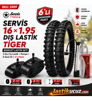 Servis 16X1.95 DIŞ LASTİK (TIGER) Bisiklet Lastiği +İç Lastiği (2 ŞER ADET TAKIM) +1 ADET BİSİKLET POMPASI +1 ADET 8 SESLİ BİSİKLET KORNASI