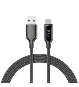 Woyax By Deji Dijital Göstergeli 1.2M PD 66W USB to Type-C Örgülü Hızlı Şarj ve Data Kablosu – Siyah