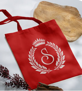 BK Gift Kişiye Özel Harfli Kırmızı Kumaş Bez Çanta-7, Baskılı Omuz Çantası, Alışveriş Çantası