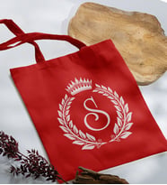 BK Gift Kişiye Özel Harfli Kırmızı Kumaş Bez Çanta-7, Baskılı Omuz Çantası, Alışveriş Çantası