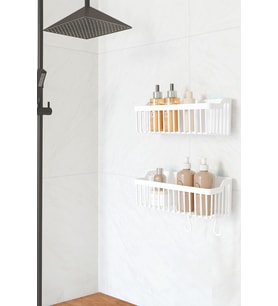 HOME Banyor Yapışkanlı Banyo Rafı, 2'li Banyo Düzenleyici Organizer Duş Şampuanlık, Plastik Beyaz