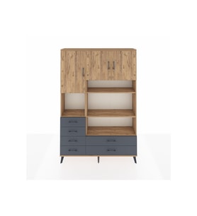 Arges Dolap 9 Raflı 6 Çekmeceli 3 Kapaklı 132x30x195 Çam-Çam/Antrasit
