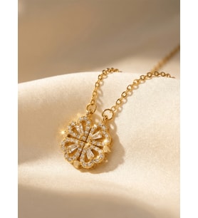 Mareluxe Gold Zirkon Taşlı Yonca Kolye – Mıknatıslı Aşk ve Şans Kolyesi Günlük Ve Özel Gün Hediyesi