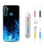 Realme 5i 5 Pro 6i 7 Pro 8 Kılıf Kablo Koruma Spiral Silikon Blue Fire 1678