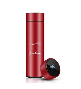 Kişiye Özel 500ML Dijital Göstergeli 304 Çelik İmza Baskılı Akıllı Termos - Isı Korumalı Şişe (Kırmızı)