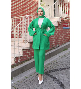 Cep Detaylı Kimono Takım Zümrüt (Zümrüt Yeşili)