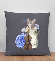 BK Gift Kedi Tasarımlı Antrasit Kırlent Yastık, Arkadaşa Hediye, Ev Dekorasyonu, Ev Hediyesi-3