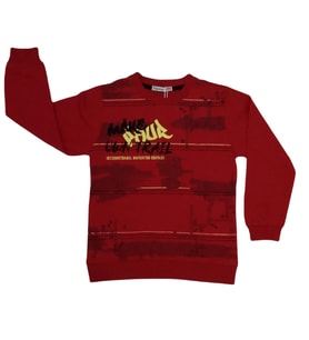Haknur Make Your Own Trail Baskılı Erkek Çocuk Sweatshirt  6-9 Yaş Kırmızı