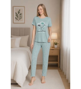 Senfoni Kadın Bamboo Viskon Bisiklet Yaka Kısa Kol Pijama Takımı 10337 -1 Adet