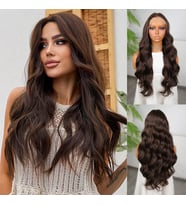 Koyu Kumral Dalgalı Fiber Sentetik Tül Peruk