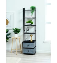 DEKORATİF SİYAH METAL KİTAPLIK 5 RAFLI 2 ÇEKMECELİ KOMİDİN ÇOK AMAÇLI STAND ORGANİZER