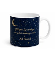 Astroloji Temalı Kupa Gece Gökyüzü Altın Yıldızlar Çizimli Bardak Hediye