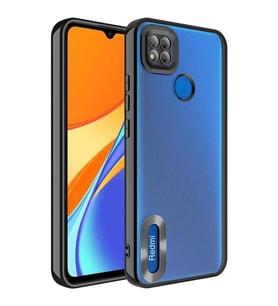 Xiaomi Redmi 9C Kılıf Kamera Korumalı Logo Gösteren Şeffaf Kapak (Siyah)