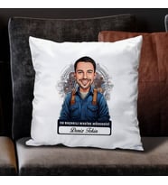 Kişiye Özel Hediye Karikatürlü En Başarılı Erkek Makine Mühendisi Yastık