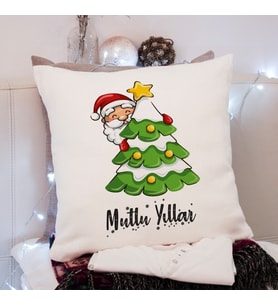Mutlu Yıllar & Merry Christmas & Yılbaşı & Noel Baba Tasarımlı Yastık