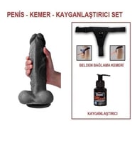 LilituShop 27 cm Belden Bağlamalı Realistik Dildo Siyah Penis Set