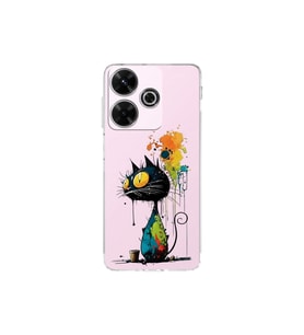 Redmi 13 4G ile Uyumlu Splash Kedi Tasarımlı Şeffaf Silikon Kılıf