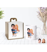 BK Gift Kişiye Özel Ahşap Kutuda Sevgililer Karikatürlü Beyaz Kupa Bardak-14