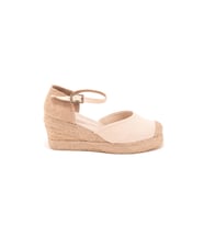Gerçek Elişi Burnu Hasır Platformlu Dolgu Topuk Keten Hasır Espadril Handmade (Bej)