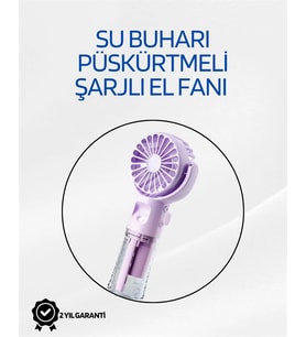 Mey İthalat® Taşınabilir Şarjlı Su Sisi Püskürtmeli Mini El Fanı – 4 Hız Ayarı, Tip-C Şarjlı, Sessi