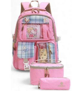Relaxion 2203-1395 Kore Tarzı Unisex Çocuk Üçlü Set İlkokul Sırt Çantası (Pembe)