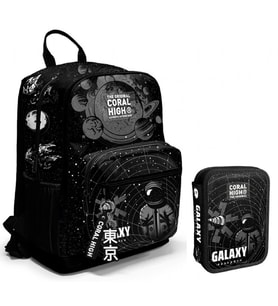 Coral High Siyah Galaxy Erkek Çocuk Okul Çantası ve Organizer Kalemlik Seti - İlkokul ve Ortaokul