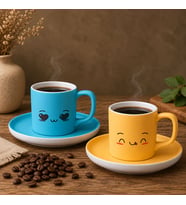 BK Gift 2'li Turkuaz ve Sarı Renkli Emoji Yüz Tasarımlı Seramik Türk Kahvesi Fincanı Takımı-4