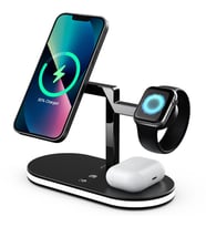 5in1 Led Işıklı Wireless Kablosuz Şarj Standı - iPhone+iWatch+AirPods (Siyah)
