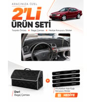 MERCEDES W208-C208 CLK (1997-2002) Uyumlu Torpido Örtüsü + Deri Bagaj Çantası + Sticker Seti - Siyah Gri