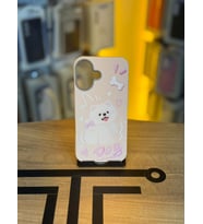 iPhone 16 Uyumlu Özel Tasarım Sevimli Figürlü Deri Dokulu Telefon Kılıfı (Pembe)