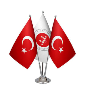 Masa Üstü Diyanet İşleri Bayrağı Türk Bayrağı Üçlü Krom Direk Masa Bayrak Seti