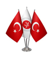 Masa Üstü Diyanet İşleri Bayrağı Türk Bayrağı Üçlü Krom Direk Masa Bayrak Seti