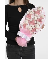 Beyaz Pembe Peluş Ayıcık Buketi