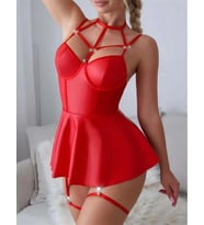 Amora Secret Kırmızı Fantezi Parlak Deri Şık Club Elbise
