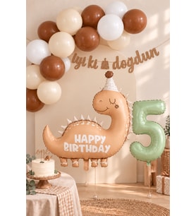 3 Yaş Retro Kahve Dinozor Tema Balon Zinciri Seti Set35