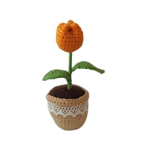 Örgü Tekli Turuncu Lale Amigurumi Organik Oyuncak