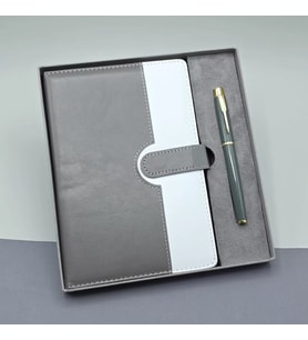 Gri Kutulu Deri Defter Roller Kalem Set