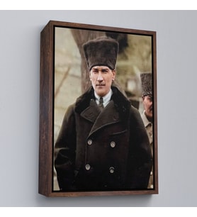 Çerçeveli Atatürk Portre Tablosu Mustafa Kemal Atatürk Dikdörtgen Dekoratif Kanvas Tablo (Beyaz)