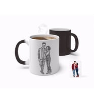 BK Gift Kişiye Özel Tam Boy Karakalem Sevgililer Sihirli Kupa Bardak-1 (Beyaz)