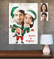 Kişiye Özel Karikatür Baskılı Ahşap Tablo Yılbaşı Sevgili-5 30x40