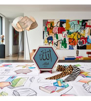 Allah (C.C.) Kaligrafi Dekoratif Masaüstü Objesi, Sevdiklerinize Anlamlı Manevi Hediye Seçeneği 10x10 cm, Gök Mavi