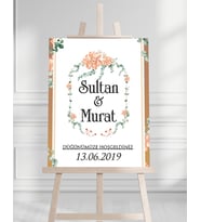 Söz Nişan Düğün İçin 50x70 Karşılama Panosu - Çiçek Temalı