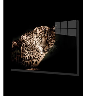 Leopar Hayvan Portresi Cam Tablo, Ev ve Ofis Duvar Dekoru, Hediyelik Büyük Temperli 4 mm Cam Tablo