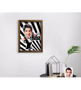 BK Gift Kişiye Özel Godfather Baba Karikatürlü Doğal Masif Ahşap Çerçeveli Tablo 45x65cm-2