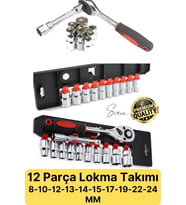Premium 12 Parça Lokma Anahtar Takımı Cırcırlı Seti Standlı Otomatik Ayarlı Kilitli Mandallı Somun