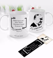 BK Gift Kişiye Özel İsimli Atatürk Temalı Kupa Bardak ve Ahşap Kitap Ayracı-26
