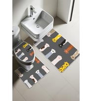 Modern Desenli Dijital Baskı 3’lü Banyo Paspas Takımı Yıkanabilir Kaymaz Tabanlı Klozet Takımı KLZ0027 (Çok Renkli)