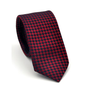 Lacivert Piti Kare Desenli Bordo Dokuma Kumaş Mendilli Slim Fit Kravat // SDK-2503-6