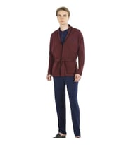 Pierre Cardin Erkek Çeyizlik Uzunkollu Pijama ve Triko Sabahlık 3'lü Set Takım (Bordo)